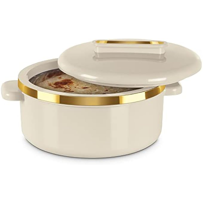 ريحني طقم طاجن مكون من 3 قطع، 450 مل، 840 مل، 130 لتر، هوت بوت مزدوج الجدار مع عزل بولو، داخلي من الفولاذ المقاوم للصدأ يحافظ على الطعام ساخنا وباردا لساعات، مثالي لتقديم برياني روتي كيرف جونيور آيفوري - Image 2