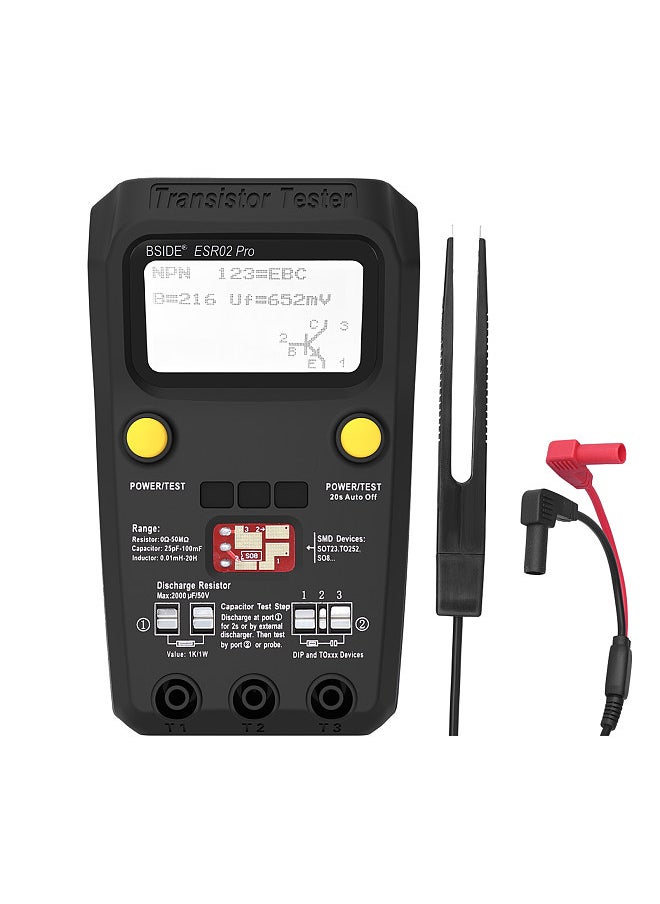ESR02 Pro Transistor Tester Multifunctional Digital Tester Diode Triode Resistor Capacitance Inductance MOSFET NPN PNP Triac MOS Detector with Test Clip
