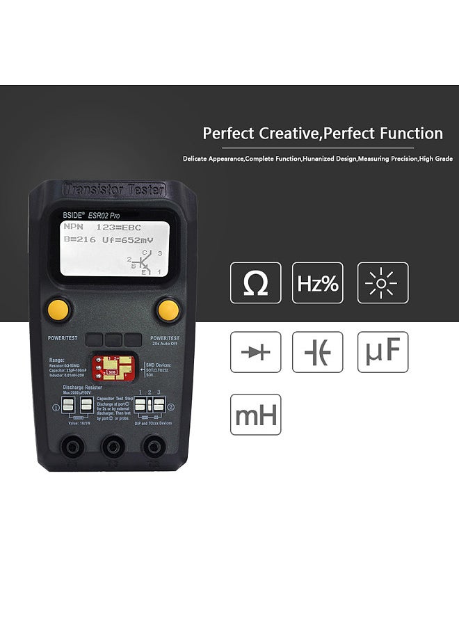 ESR02 Pro Transistor Tester Multifunctional Digital Tester Diode Triode Resistor Capacitance Inductance MOSFET NPN PNP Triac MOS Detector with Test Clip