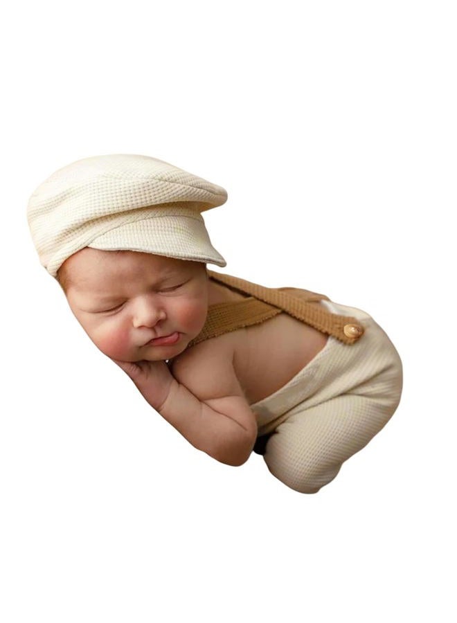 Vedory Fashion Luxury Newborn Boy Girl Baby Photo Shoot Props Outfits Crochet Clothes Long Tail Hat Pants Photography Shoot Props (Beige), 0-1 months - Image 1