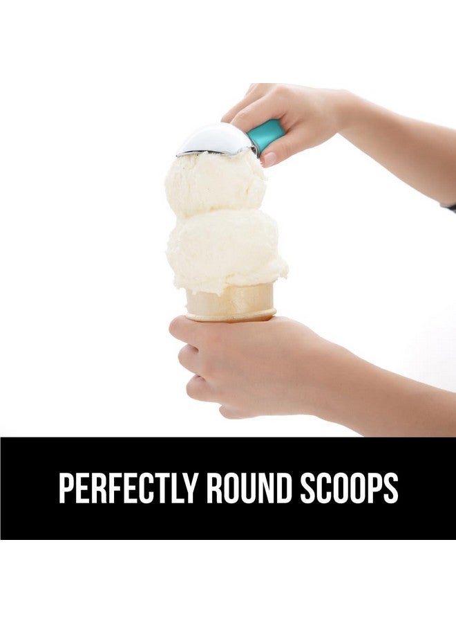 GORILLA GRIP BPA-Free Heavy Duty Ice Cream Scoop, Comfortable Ergonomic Handle, Professional Grade Scooper, Perfect Round Scoops, Spoon Frozen Hard Gelato Sorbet Cookie Dough, Kitchen Tool, Turquoise - Image 4