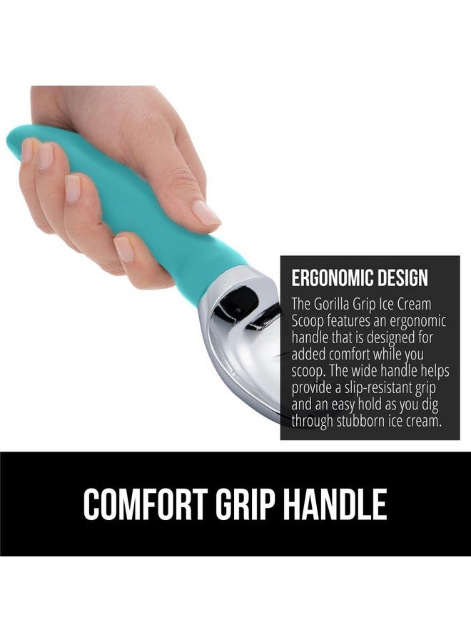 GORILLA GRIP BPA-Free Heavy Duty Ice Cream Scoop, Comfortable Ergonomic Handle, Professional Grade Scooper, Perfect Round Scoops, Spoon Frozen Hard Gelato Sorbet Cookie Dough, Kitchen Tool, Turquoise - Image 3
