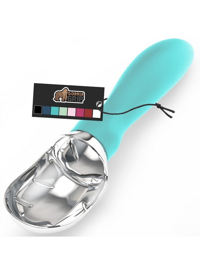 GORILLA GRIP BPA-Free Heavy Duty Ice Cream Scoop, Comfortable Ergonomic Handle, Professional Grade Scooper, Perfect Round Scoops, Spoon Frozen Hard Gelato Sorbet Cookie Dough, Kitchen Tool, Turquoise - Image 1