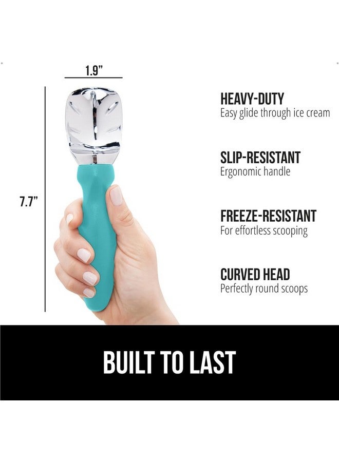 GORILLA GRIP BPA-Free Heavy Duty Ice Cream Scoop, Comfortable Ergonomic Handle, Professional Grade Scooper, Perfect Round Scoops, Spoon Frozen Hard Gelato Sorbet Cookie Dough, Kitchen Tool, Turquoise - Image 2