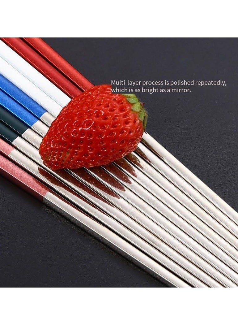 5 أزواج من الفولاذ المقاوم للصدأ عصي مجموعة، 304 المعدن قابلة لإعادة الاستخدام، مربع تصميم مضاد للانزلاق، غسالة صحون آمنة، خفيفة الوزن الكورية اليابانية عصي للسوشي، المعكرونة، وعاء ساخن، 23 سم - الفضة الأسود - Image 5