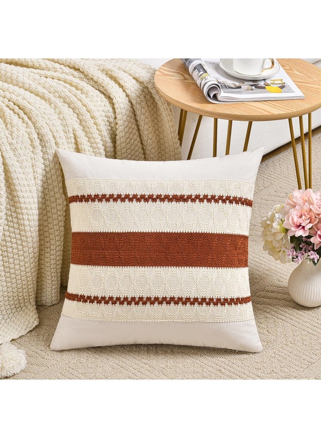 Fancy Homi Set of 2 Rust Boho Decorative Throw Pillow Covers 18x18 Inch for Couch Bed Sofa, Aesthetic Modern Organic Fall Room Decor, Soft Cotton Cute Terracotta Textured Farmhouse Cushion Case - Image 2