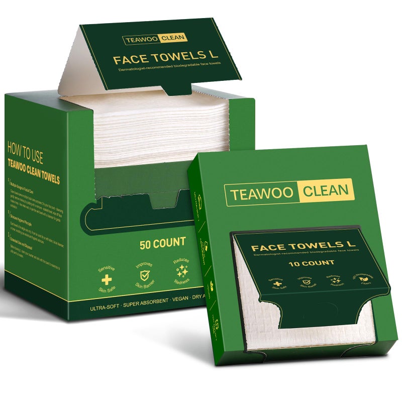 TEAWOO Face Towels Disposable 60 Count, 100% Viscose Fiber Double-Sided Facial Towelettes, Soft Thick Lint-Free Makeup Remover Wipes for Sensitive Skin, Home Use & Travel Pack - Image 1