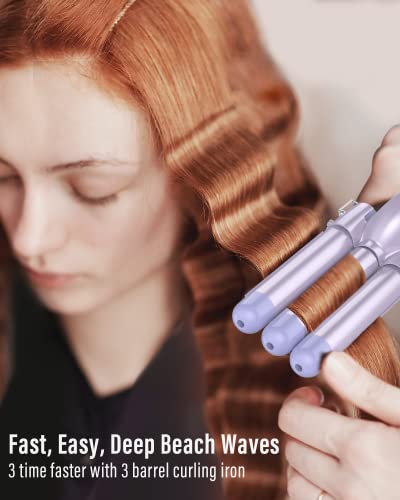BESTOPE PRO Waver Curling Iron Wand - BESTOPE PRO 5 in 1 Curling Wand Set with 3 Barrel Hair Crimper for Women, Fast Heating Crimper Wand Curler in All Hair Type, Women Gifts - Purple - Image 3