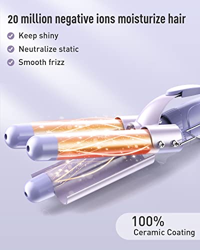 BESTOPE PRO Waver Curling Iron Wand - BESTOPE PRO 5 in 1 Curling Wand Set with 3 Barrel Hair Crimper for Women, Fast Heating Crimper Wand Curler in All Hair Type, Women Gifts - Purple - Image 5