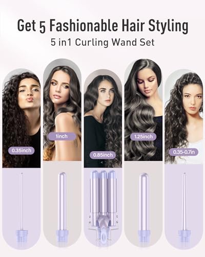 BESTOPE PRO Waver Curling Iron Wand - BESTOPE PRO 5 in 1 Curling Wand Set with 3 Barrel Hair Crimper for Women, Fast Heating Crimper Wand Curler in All Hair Type, Women Gifts - Purple - Image 2