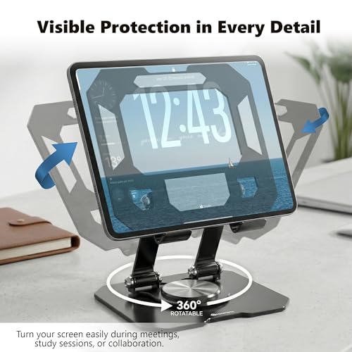 GadgetBite 360° Rotating Aluminium Tablet Stand, Multi-Angle Adjustable Holder, Desk Mount Compatible with iPad Pro/Air/Mini, Samsung Galaxy Tab, Lenovo Pad & More - Black - Image 2