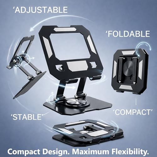 GadgetBite 360° Rotating Aluminium Tablet Stand, Multi-Angle Adjustable Holder, Desk Mount Compatible with iPad Pro/Air/Mini, Samsung Galaxy Tab, Lenovo Pad & More - Black - Image 4