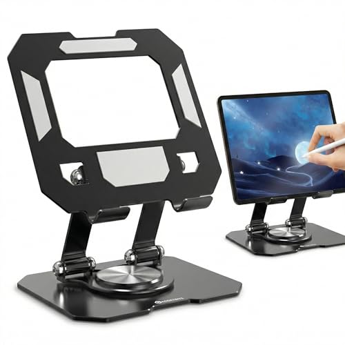 GadgetBite 360° Rotating Aluminium Tablet Stand, Multi-Angle Adjustable Holder, Desk Mount Compatible with iPad Pro/Air/Mini, Samsung Galaxy Tab, Lenovo Pad & More - Black - Image 1