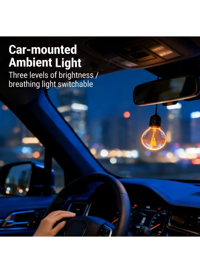 مصباح LED محيطي صغير قابل للتعليق للسيارة مع شعار مخصص – إضاءة ديكور داخلية قابلة لإعادة الشحن عبر USB – زينة تعليق للسيارة - Image 4
