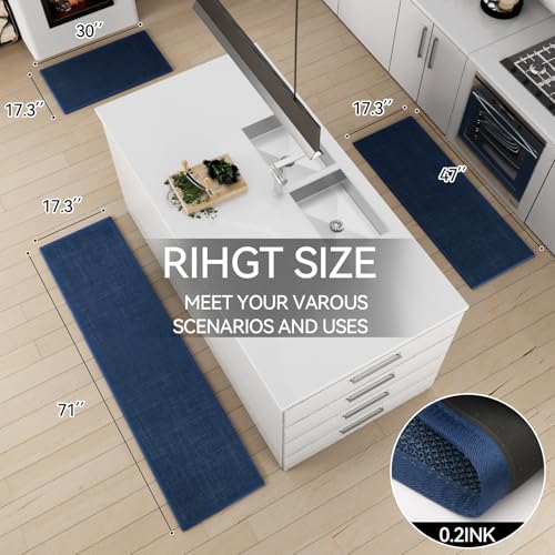 SUMLANS Kitchen Mat Set of 2 PCS, Cushioned Non Slip Rugs for Kitchen Floor, Absorbent Runner Comfort Standing Mats Washable for Kitchen, Office, Home (Dark Blue, 17.3"x47"+17.3"x30") - Image 2