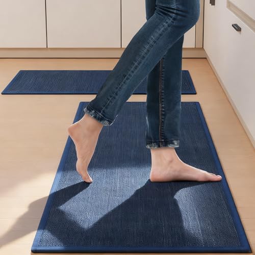 SUMLANS Kitchen Mat Set of 2 PCS, Cushioned Non Slip Rugs for Kitchen Floor, Absorbent Runner Comfort Standing Mats Washable for Kitchen, Office, Home (Dark Blue, 17.3"x47"+17.3"x30") - Image 3