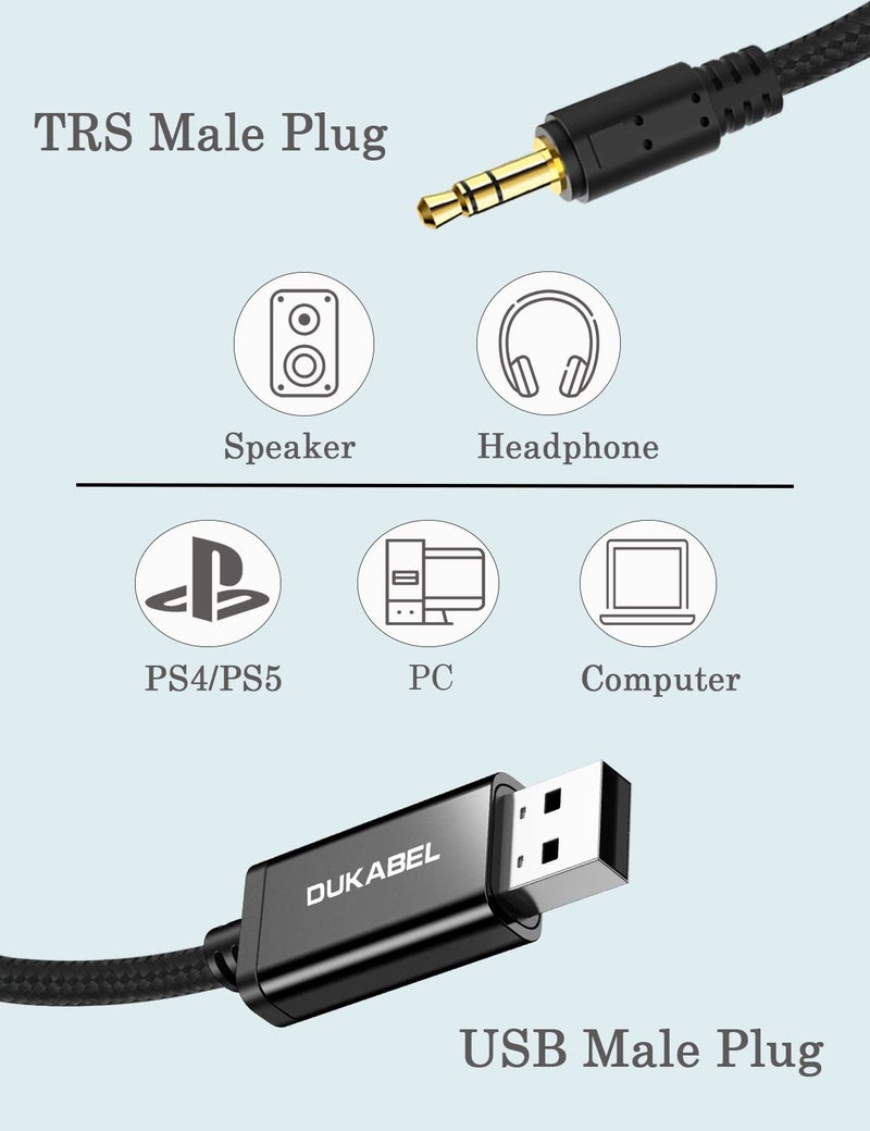 DUKABEL USB to 3.5mm Aux Cable, USB to 3.5mm Jack Cord for PC PS4 PS5 USB2.0 to 1/8’’ Male Auxiliary Audio Cable for Headphone Speaker(4FT/1.2Meter) Do Not Work for TV Car PS3 Truck Amplifier - Image 2