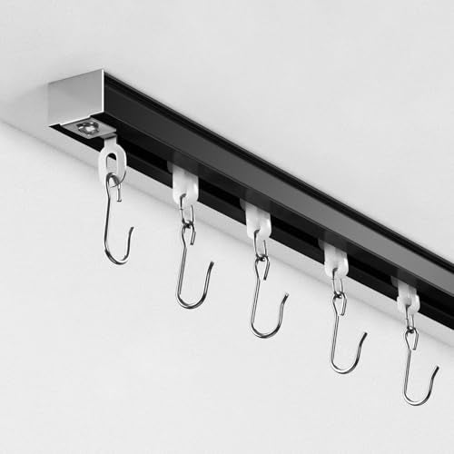 TEAKMAMA Ceiling Curtain Track, Curtain Track with Roller Hooks, 6ft - 9ft Ceiling Mounted Rail Set for Room Divider, Black - Image 1