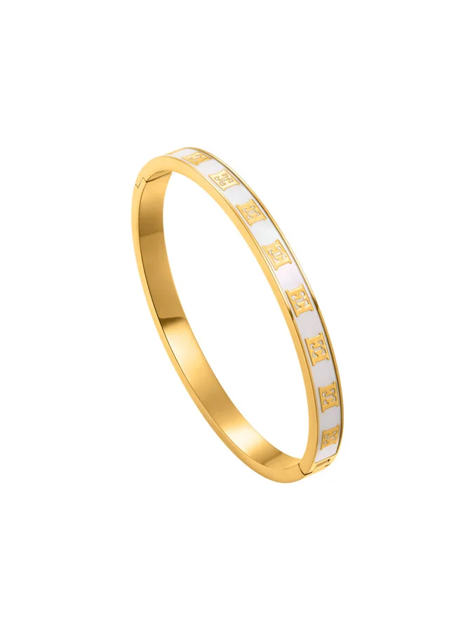 ESCADA Eliza Bangle for Women Grey Mother-of-Pearl Finish, Signature Logo, Distinctive Luxury and Refined Elegance