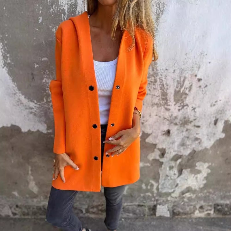 2024 And Independent Site_ Solid Color Casual Single-Breasted Hooded Jacket College Style - Image 5