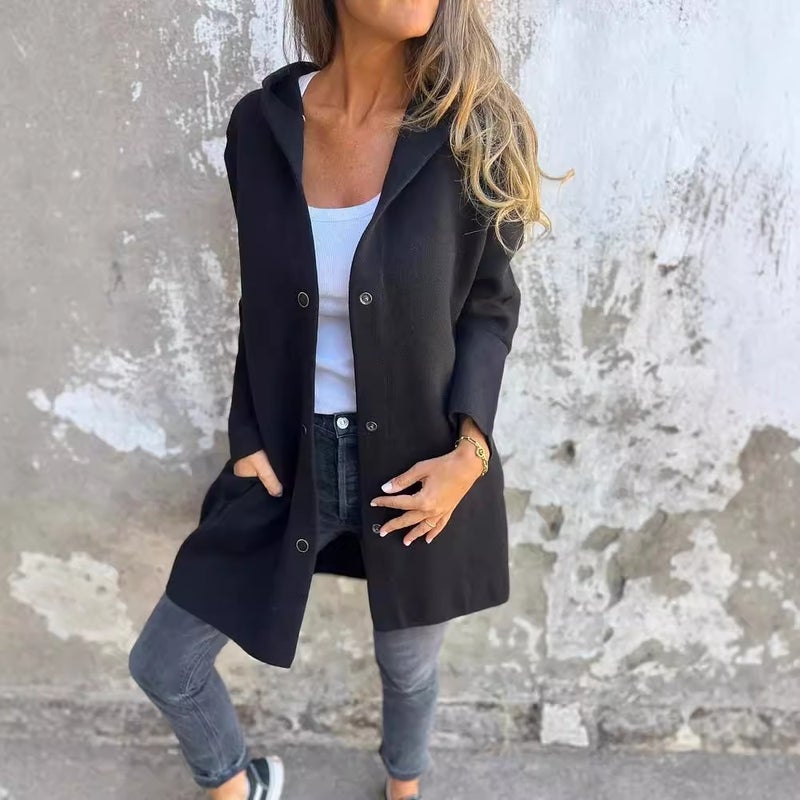 2024 And Independent Site_ Solid Color Casual Single-Breasted Hooded Jacket College Style - Image 4