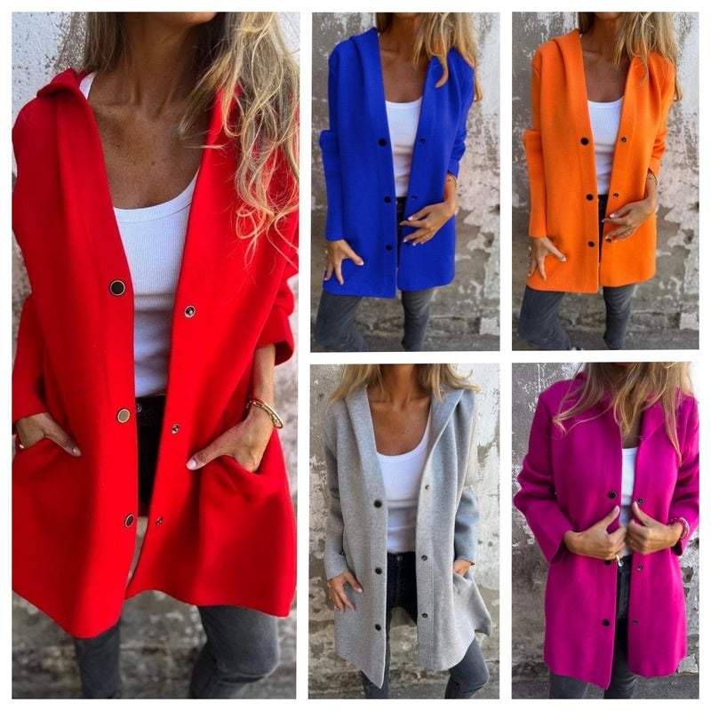 2024 And Independent Site_ Solid Color Casual Single-Breasted Hooded Jacket College Style - Image 2