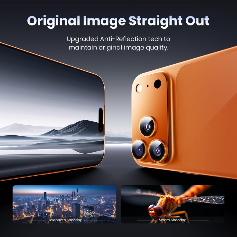 Hoerrye for iPhone 17 Pro Camera Lens Protector - [12FT Shatterproof Military Grade] [Strong Adsorption] Top 9H+ Tempered Glass Camera Screen Full Protective Cover Case Friendly,Cosmic Orange - Image 4