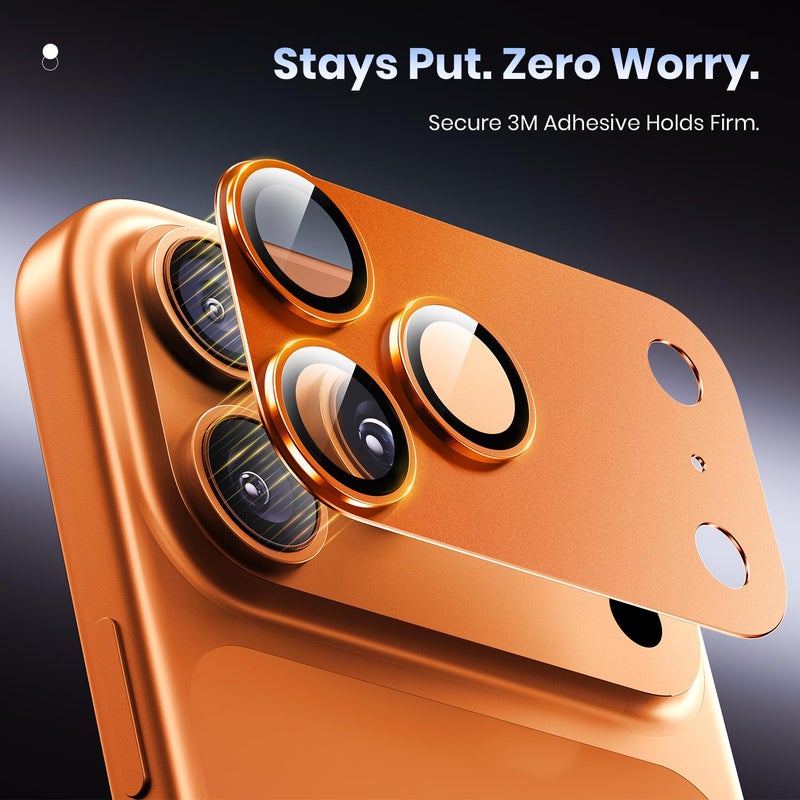 Hoerrye for iPhone 17 Pro Camera Lens Protector - [12FT Shatterproof Military Grade] [Strong Adsorption] Top 9H+ Tempered Glass Camera Screen Full Protective Cover Case Friendly,Cosmic Orange - Image 5