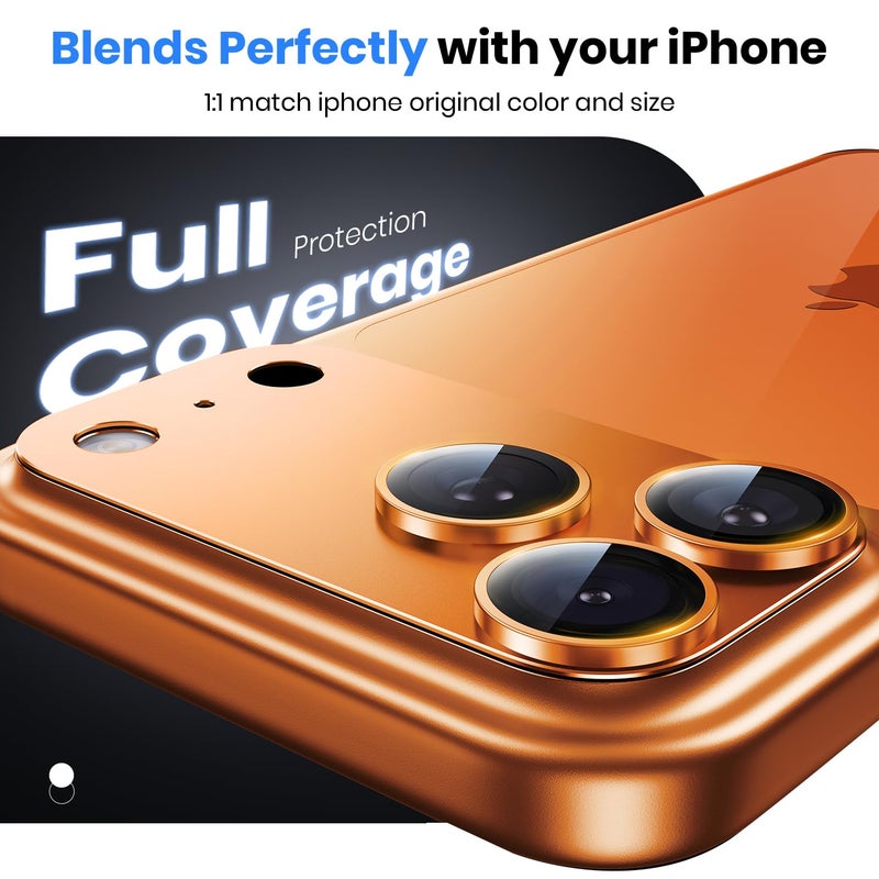 Hoerrye for iPhone 17 Pro Camera Lens Protector - [12FT Shatterproof Military Grade] [Strong Adsorption] Top 9H+ Tempered Glass Camera Screen Full Protective Cover Case Friendly,Cosmic Orange - Image 3