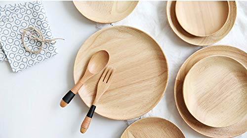 HomeImpel 2 Pack 5.9 inch Round Wood Dish  Plate Acacia Wooden For Food Dish  Sweets Fruit Dessert Coffee Dish  Round Wood Dinner Tableware Plates  Tray for Home Decoration (5.9 Inch) - Image 4