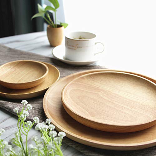 HomeImpel 2 Pack 5.9 inch Round Wood Dish  Plate Acacia Wooden For Food Dish  Sweets Fruit Dessert Coffee Dish  Round Wood Dinner Tableware Plates  Tray for Home Decoration (5.9 Inch) - Image 5