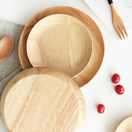 HomeImpel 2 Pack 5.9 inch Round Wood Dish  Plate Acacia Wooden For Food Dish  Sweets Fruit Dessert Coffee Dish  Round Wood Dinner Tableware Plates  Tray for Home Decoration (5.9 Inch) - Image 3