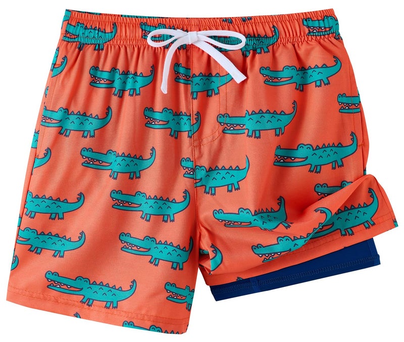UMELOK Boys Swim Trunks Swimsuit Compression Liner Stretch Swim Shorts Boxer Brief 2 in 1 Quick Dry Swimming Trunks Beach Shorts Orange Crocodile 8 - Image 3
