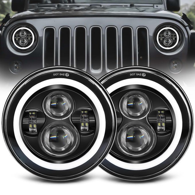 7 Inch Led Headlight Round 2Pc Projector 7 Inch Halo Led Headlight H6024 Dot Approved Hilo Beam Drl Amber Turn Signal Compatible With Jeep Wrangler Jk Tj Cj Compatible With Chevy And Miata