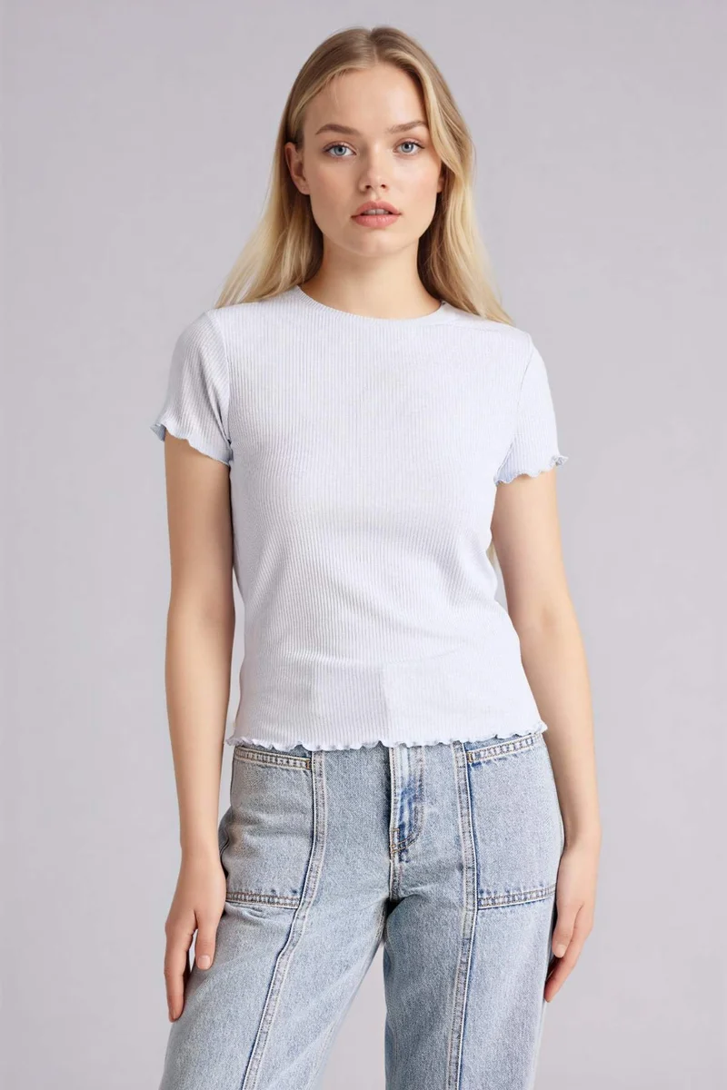 ديفاكتو Fitted Crew Neck Ribbed Short Sleeve T-Shirt