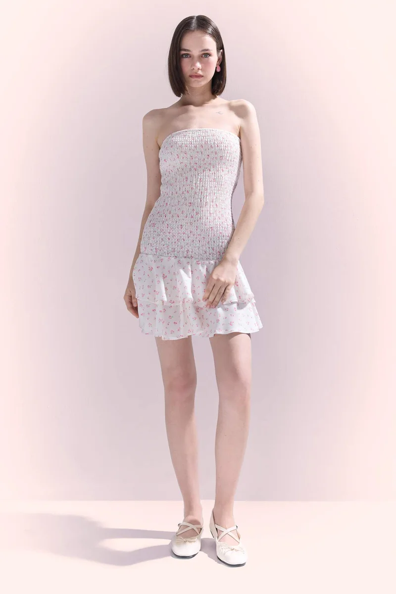 ديفاكتو Strapless Floral Mini Dress