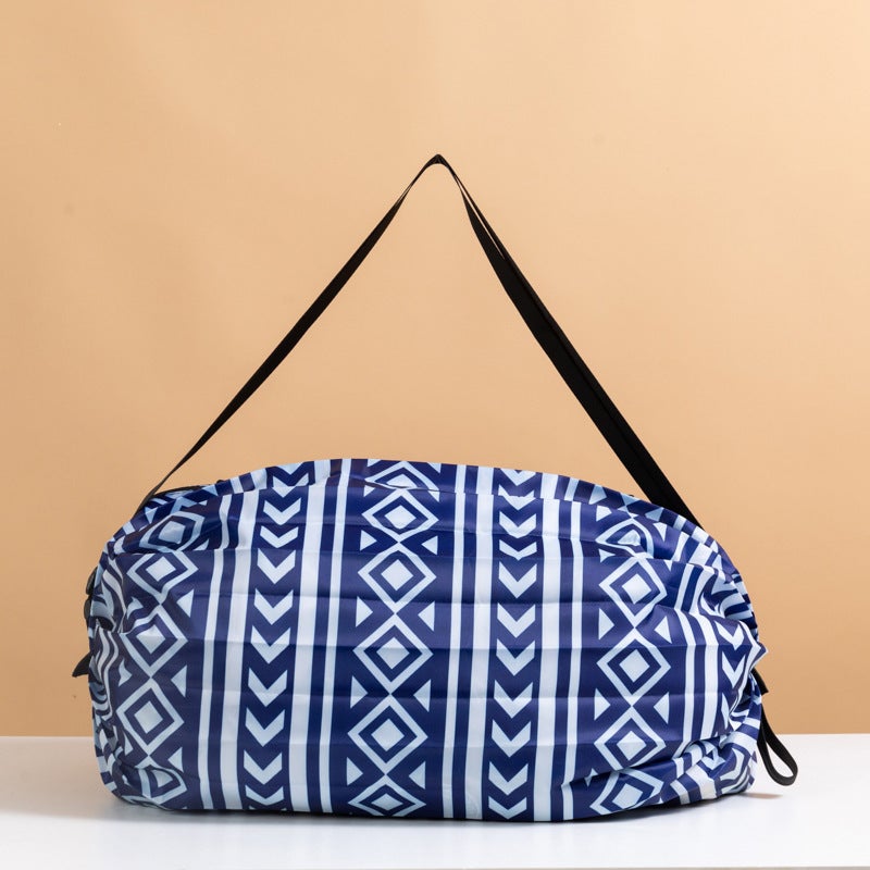Japanese-style folding travel shopping bag backpack portable shopping bag large capacity clothes storage bag Large diamond Plaid on shoulders
