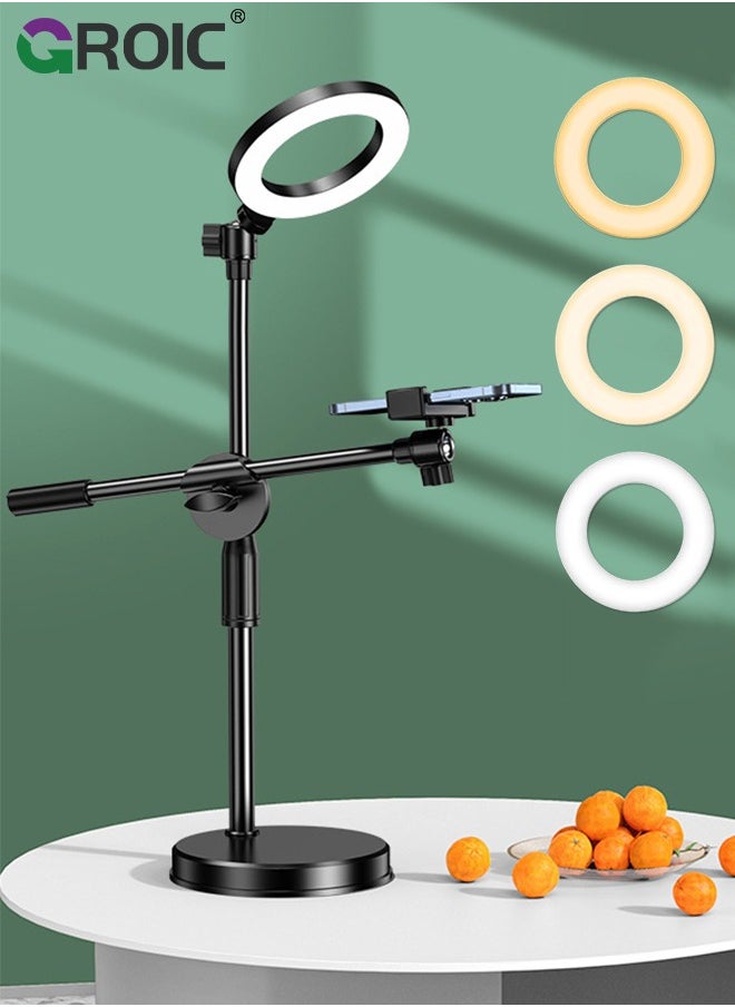 GROIC LED Ring Light Desktop Live Light USB Fill Lamp Dimmable with Phone Holder Tripod 5600K Adjustable for Phone Selfie  - Image 1