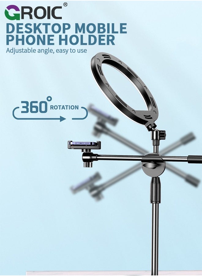 GROIC LED Ring Light Desktop Live Light USB Fill Lamp Dimmable with Phone Holder Tripod 5600K Adjustable for Phone Selfie  - Image 2