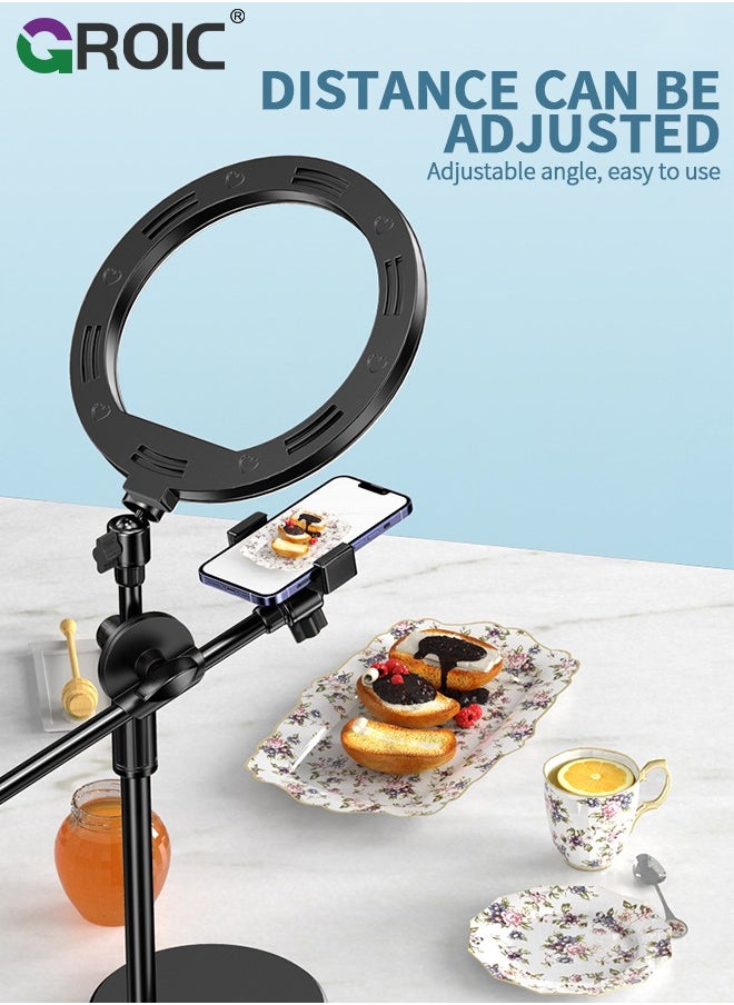 GROIC LED Ring Light Desktop Live Light USB Fill Lamp Dimmable with Phone Holder Tripod 5600K Adjustable for Phone Selfie  - Image 3