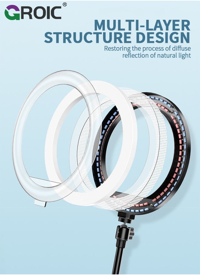GROIC LED Ring Light Desktop Live Light USB Fill Lamp Dimmable with Phone Holder Tripod 5600K Adjustable for Phone Selfie  - Image 4