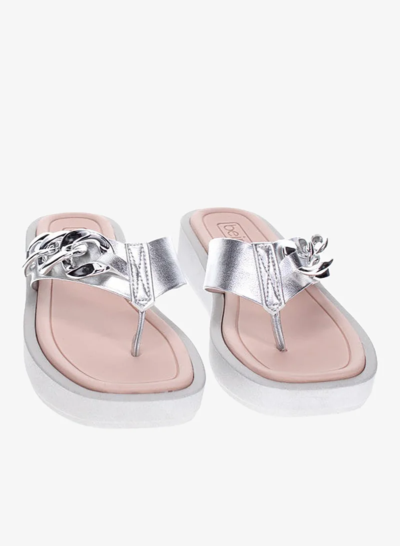 Beira Rio  Beira Rio Ladies Flat Sandals Silver | Made In Brazil for Women | Best Price UAE