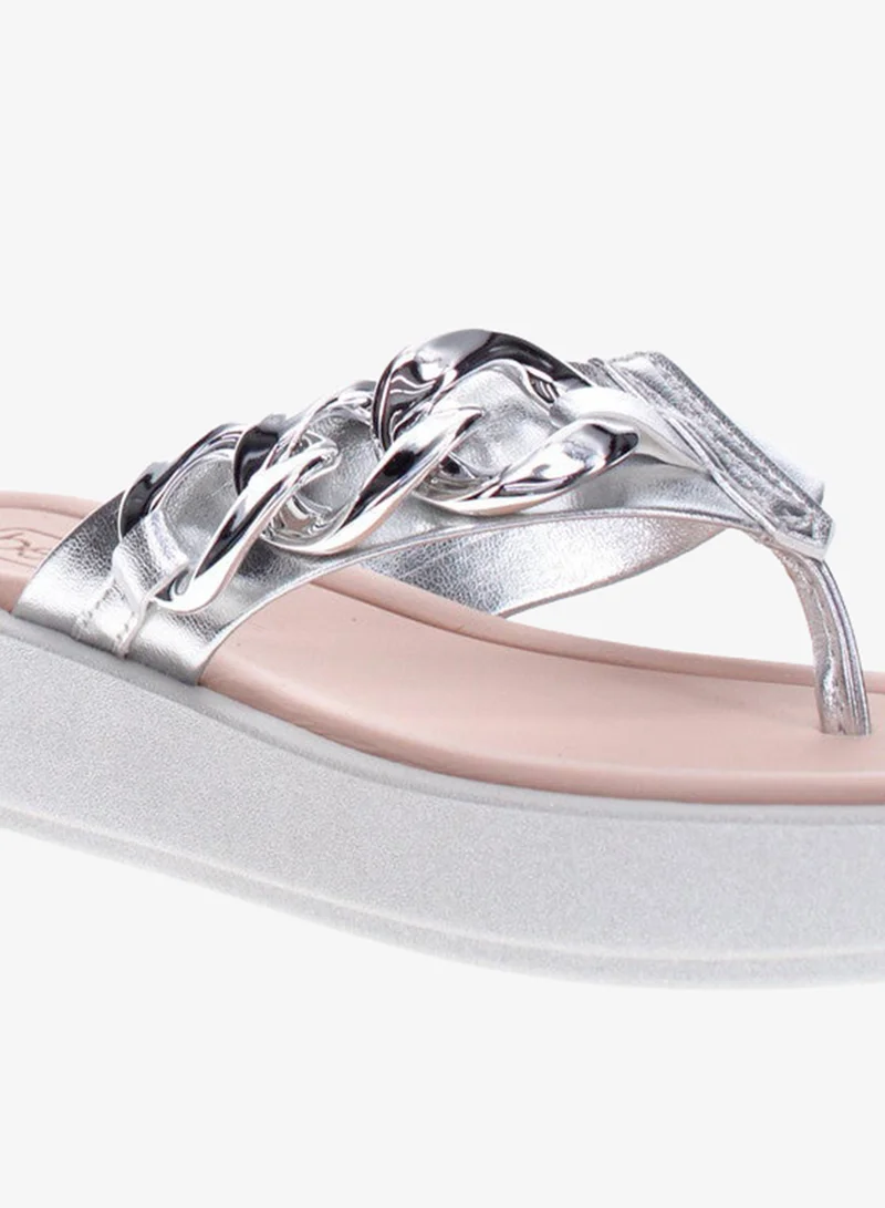 Beira Rio  Beira Rio Ladies Flat Sandals Silver | Made In Brazil for Women | Best Price UAE