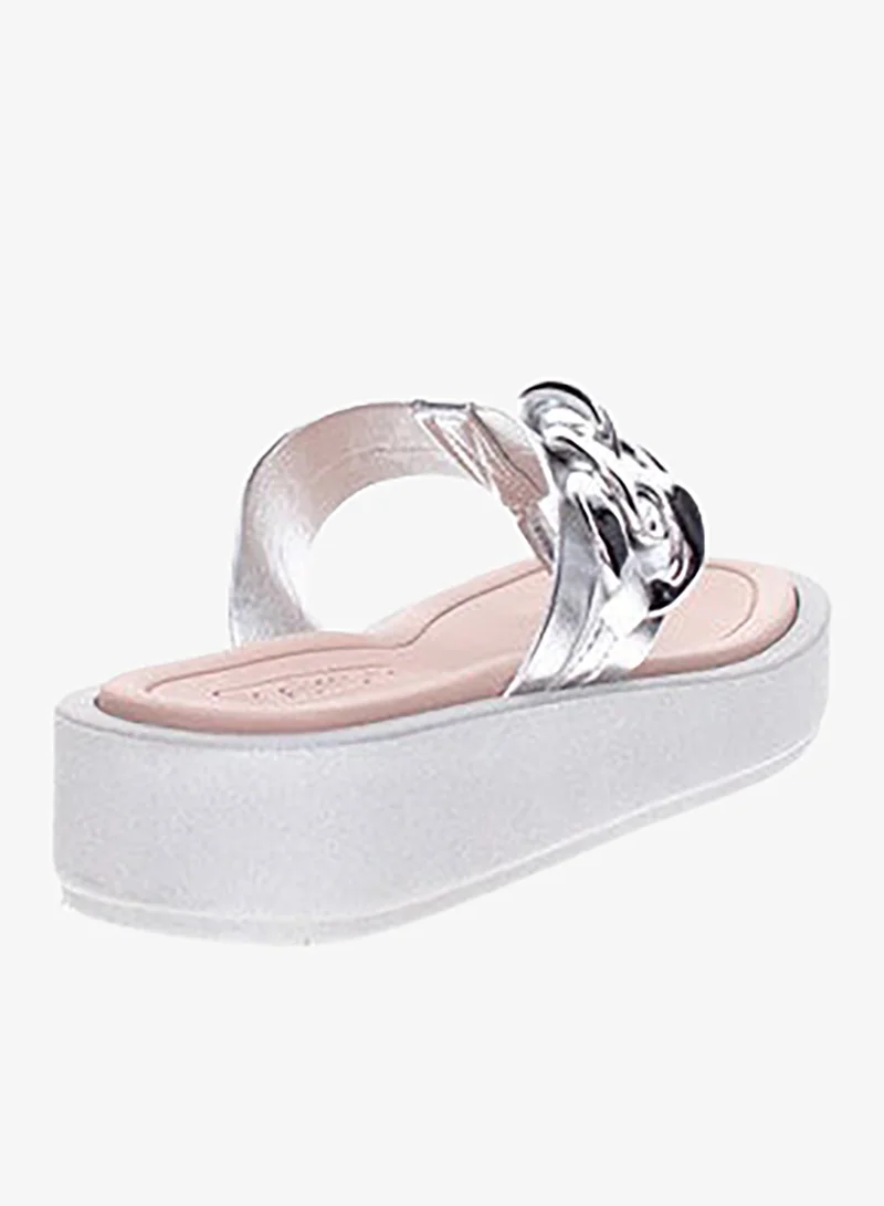Beira Rio  Beira Rio Ladies Flat Sandals Silver | Made In Brazil for Women | Best Price UAE