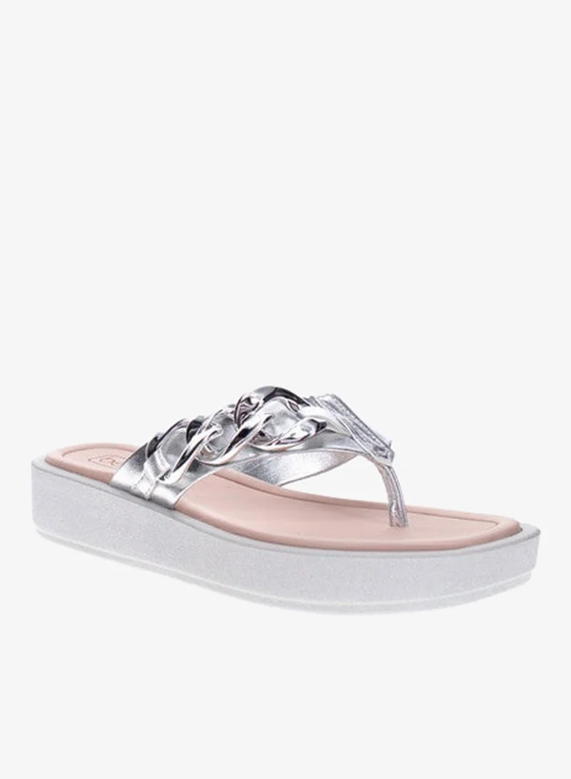 Beira Rio  Beira Rio Ladies Flat Sandals Silver | Made In Brazil for Women | Best Price UAE