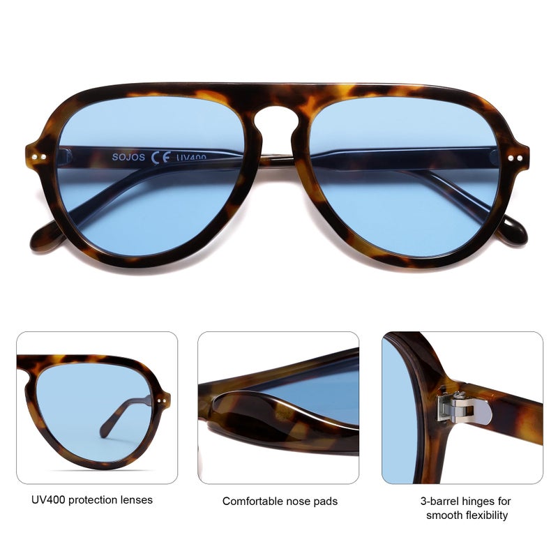 SOJOS Retro Aviator Sunglasses Womens Mens Vintage Plastic Frame Shades Lentes De Sol Para Mujer SJ2255 Light Blue - Image 4