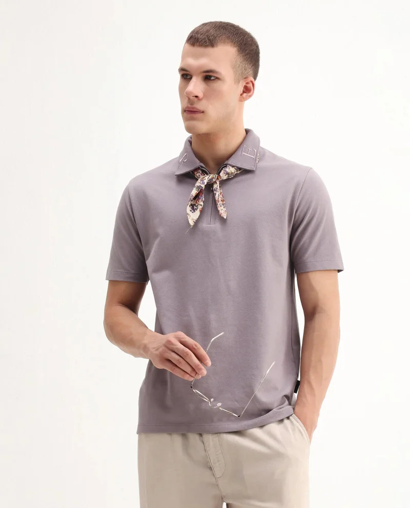 Rare Rabbit Men's Embroidered Collar Zipper Polo