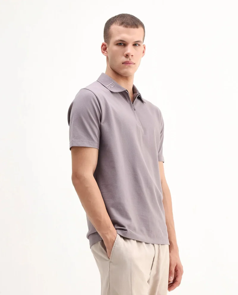 Rare Rabbit Men's Embroidered Collar Zipper Polo