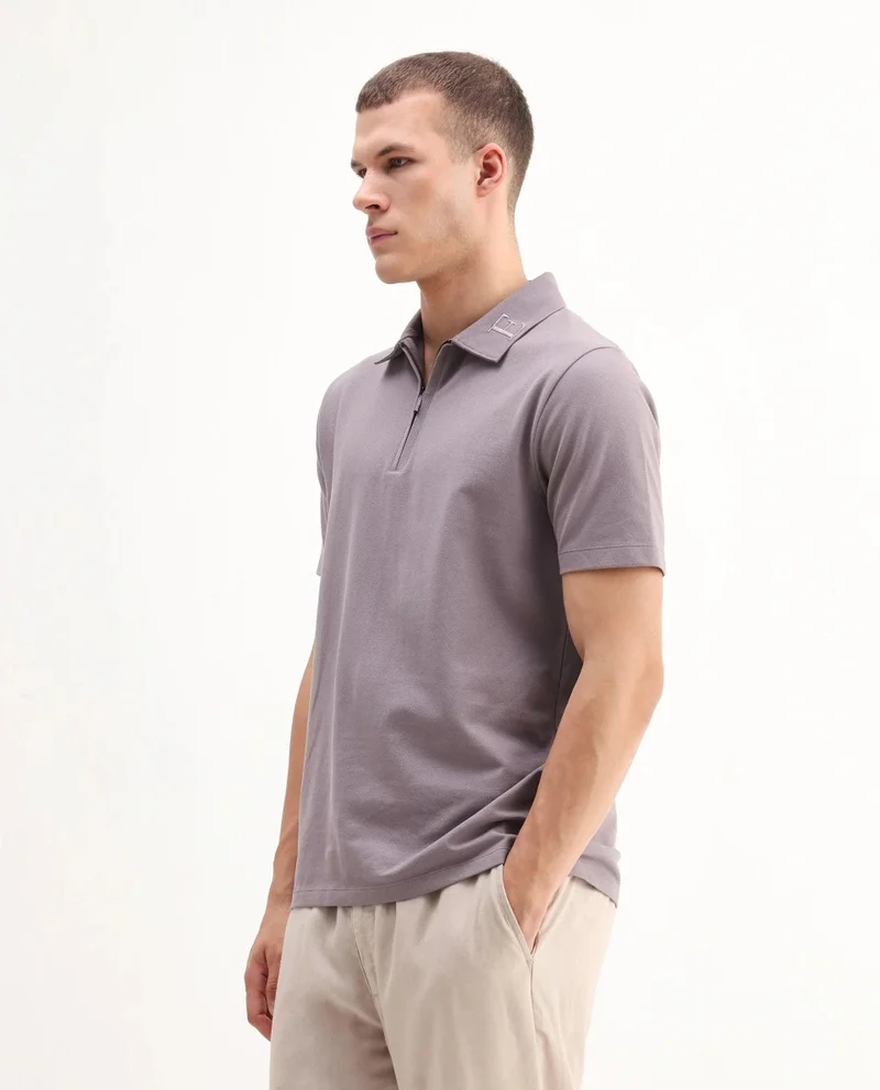 Rare Rabbit Men's Embroidered Collar Zipper Polo