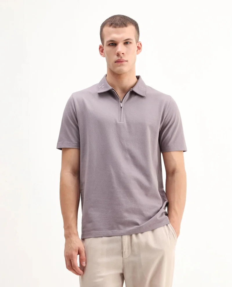 Rare Rabbit Men's Embroidered Collar Zipper Polo